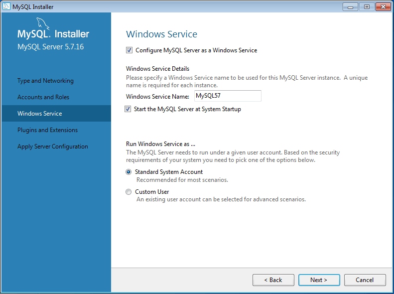 Install database MySQL