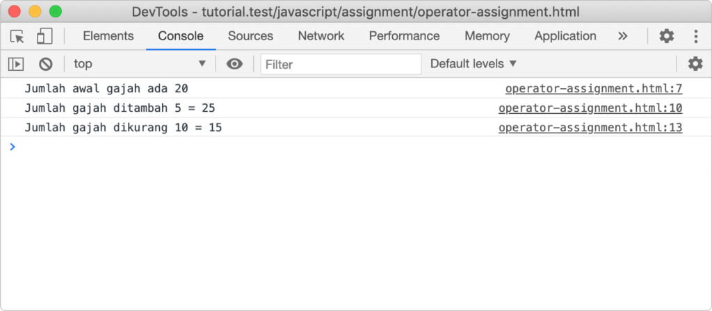 operator assignment (penugasan) pada javascript