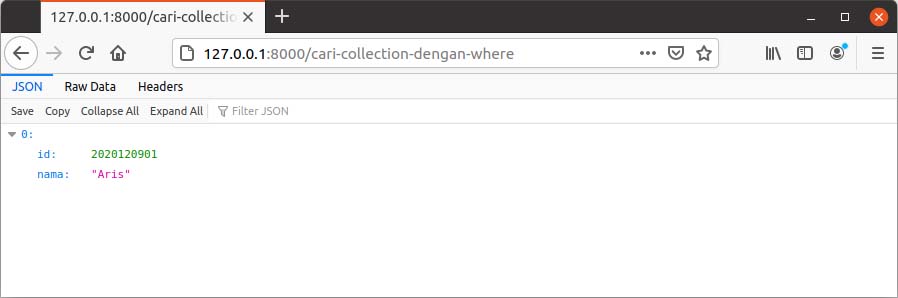 Cari data array collection dengan where