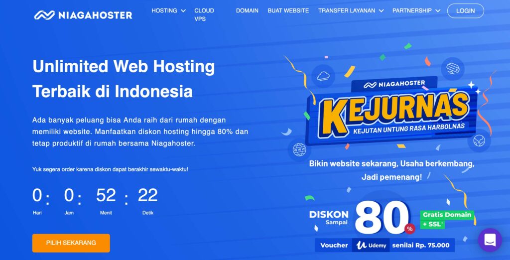 halaman utama niagahoster - cara membuat website sendiri
