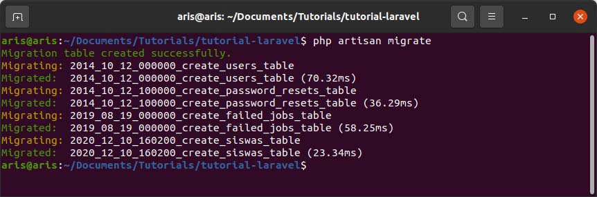 menjalankan migration di laravel database