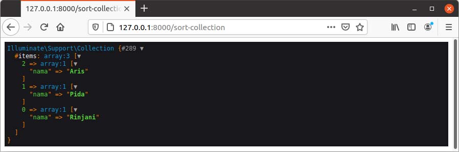 SortBy array di laravel collection