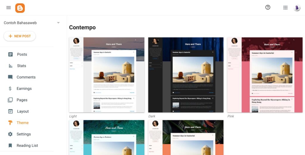 step 8 pilih theme blogger