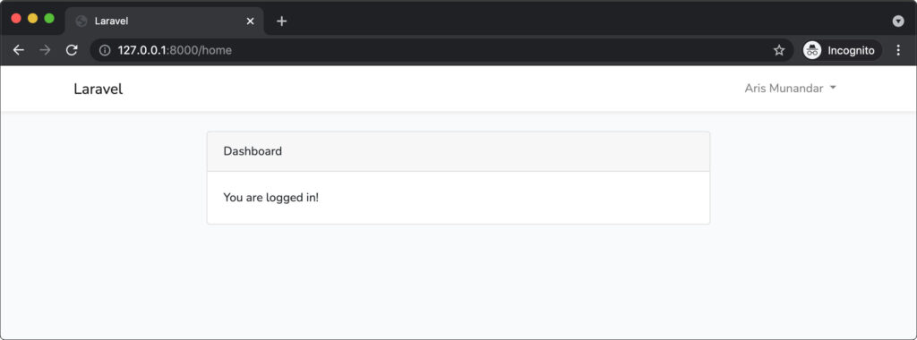 Halaman home autentikasi login di laravel