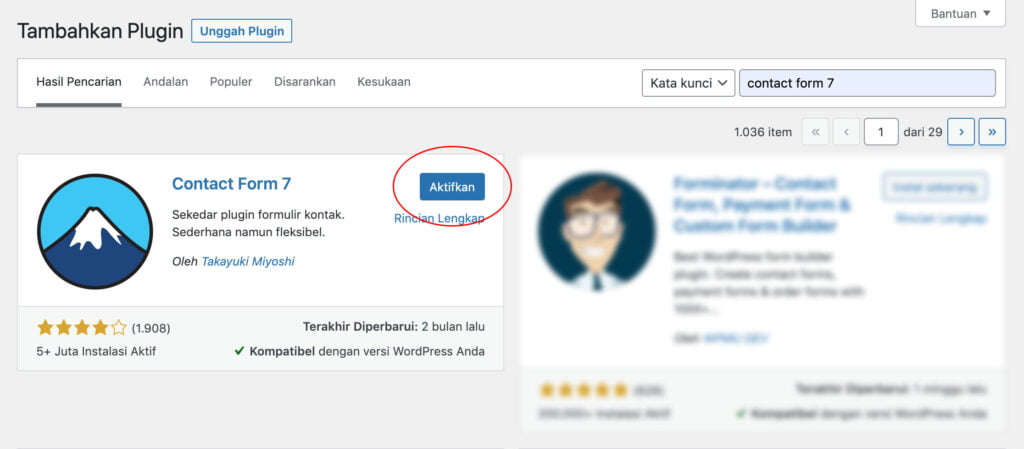 Aktivasi contact form 7