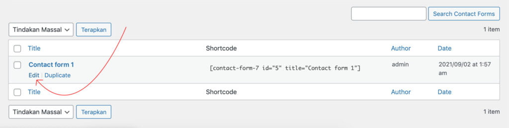 Edit Contact Form 1 formulir kontak di wordpress