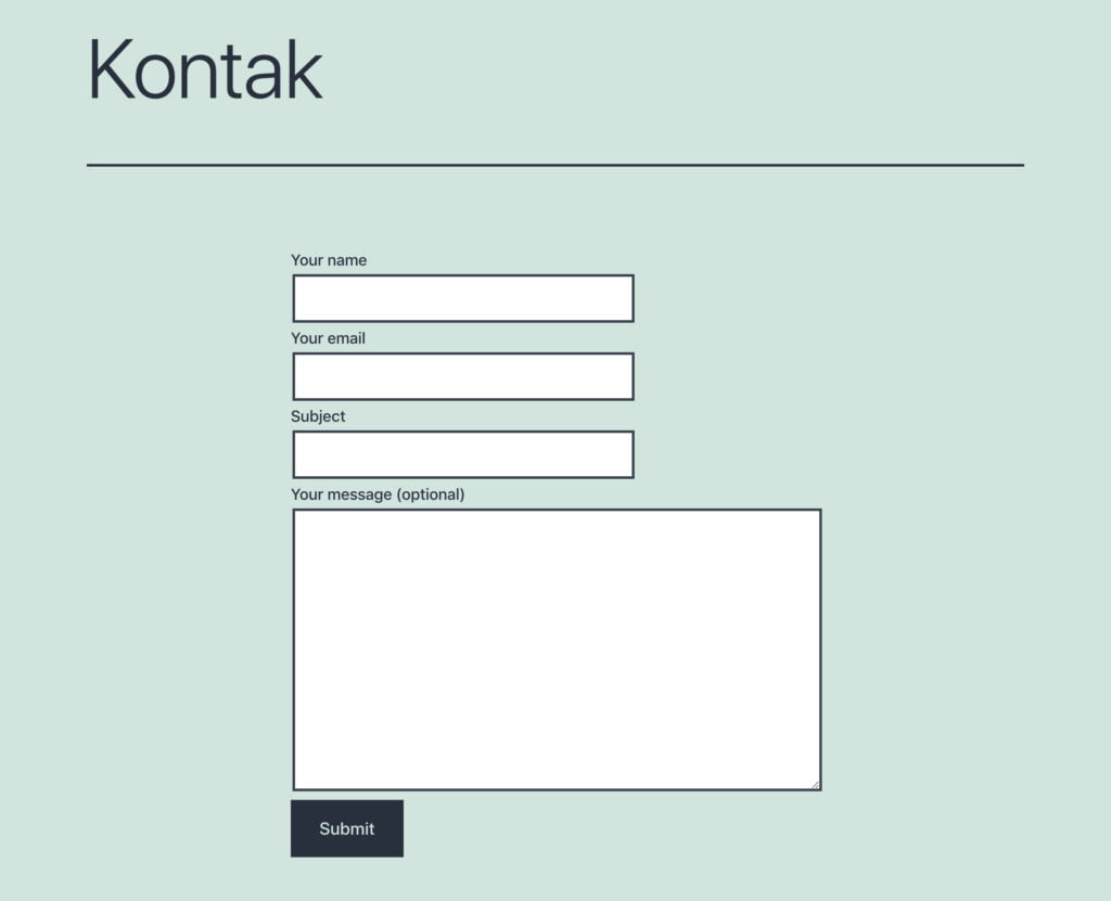 Hasil akhir tampilan formulir kontak di wordpress
