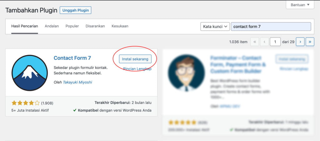 Install plugin contact form 7