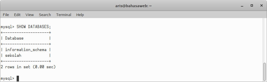 Melihat database di mysql