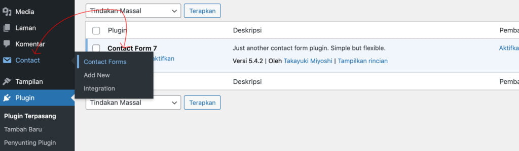 Menu contact form 7 formulir kontak di wordpress