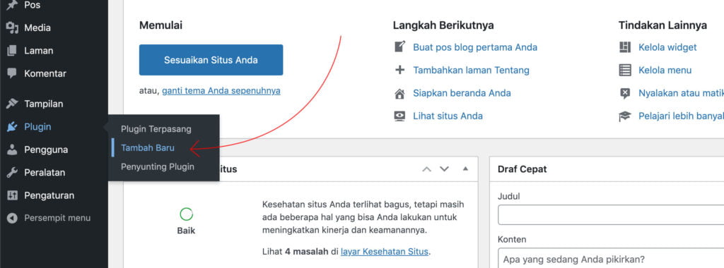 Tambah plugin WordPress