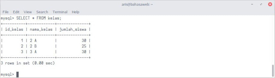 Select kelas - membuat view di mysql