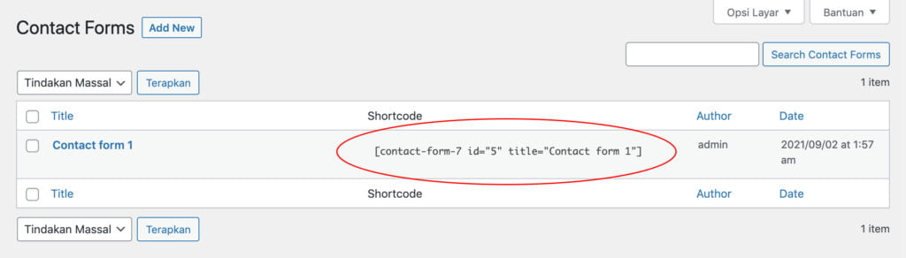 Shortcode Contact Form 7