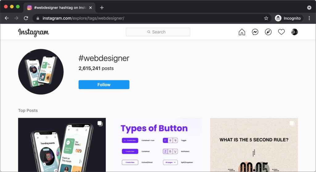 Situs inspirasi desain web - instagram